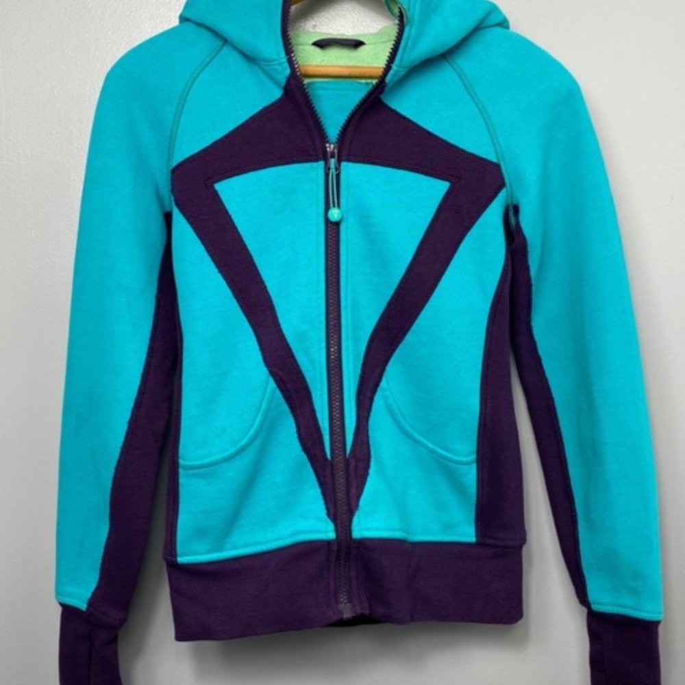 Ivivva Turquoise and Purple Scuba Hoodie Girl Size 12